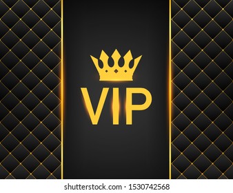 VIP abstract quilted background, diamonds and golden letters with crown. Vector illustration.