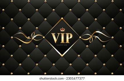 VIP abstract quilted background, diamonds and golden letters with crown.