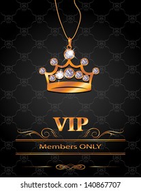 VIP background with gold crown shaped pendant with diamonds