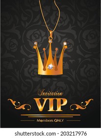 VIP background with gold crown shaped pendant with diamonds