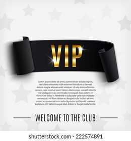 VIP background with realistic black curved ribbon. Vector illustration