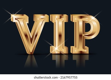 Plantilla de fondo VIP. Texto dorado en 3d.  Diseño lujoso y moderno para tarjeta de visita, club, fiesta, invitación, premium, servicio. banner. Ilustración del vector oro real  