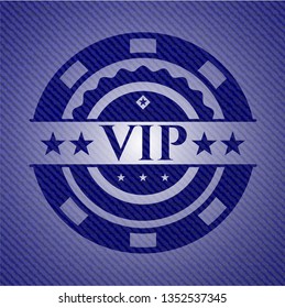 VIP badge with denim background