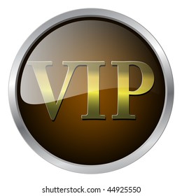VIP badge gold and brown with metallic elements, vector illustration