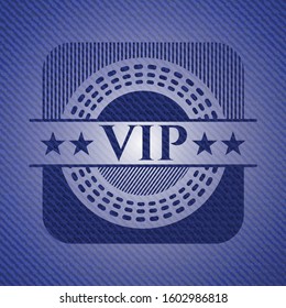 VIP badge with jean texture. Vector Illustration. Detailed.