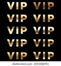  VIP badge or label. Vector set of gold vip lettering.
