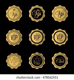 VIP badge or labels. Golden color. Elegant design