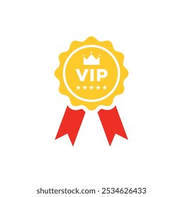 VIP badge with red ribbon and laurel. Premium and Luxury VIP icon. Gold VIP sign