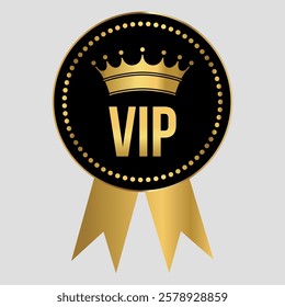 VIP badge showcasing a golden crown on a black circular background with elegant design elements