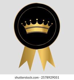 VIP badge showcasing a golden crown on a black circular background with elegant design elements