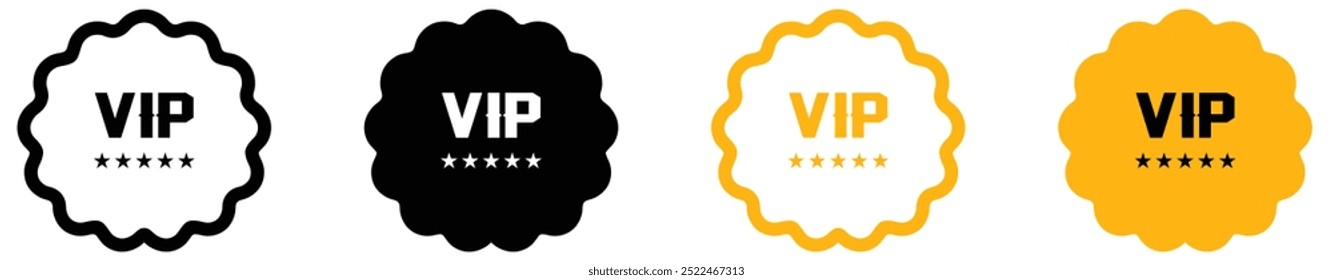 VIP-Badges Symbol, Label oder Tags VIP-Symbole. und Krone Symbol mit fünf Sternen Zeichen Symbol - Premium-Mitgliedschaft Symbol. Vektorgrafik.