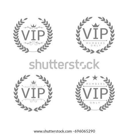 VIP badges. Laurel wreath set, glory luxury glamour symbols
