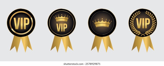 VIP badges on a black round background with elegant design elements