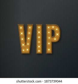 Banner Vip, texto retro con luces brillantes, ilustración vectorial