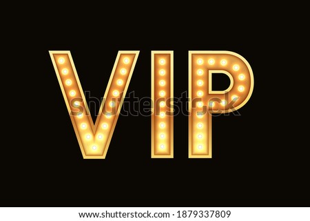 Vip banner, retro styled text with shiny lights, vector illustration