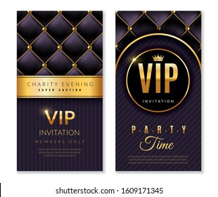 Vip banners. Premium invitation card with golden elements, celebration party, luxury glamour design for elegant wealth exclusive flyers vector set