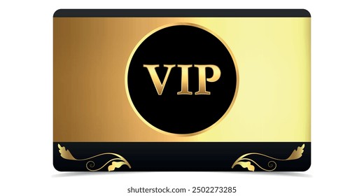 VIP Vip und schwarzer Hintergrund. Luxus-Geschenkkarte. Zertifikat mit goldenem Text. Goldener VIP. Luxuriöses Vorlagendesign. Schwarzes Banner mit Vektorgrafik.