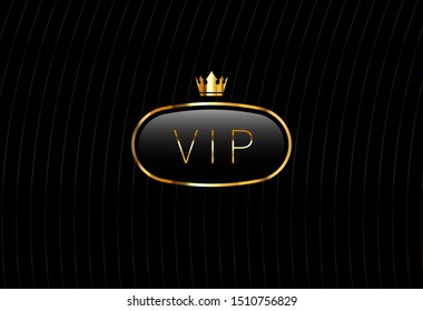 Vip Black Glass Label With Golden Crown Isolated On Black Background. Luxury Template Design. Vector Premium Icon Design.