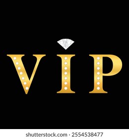 Vip black golden label with diamonds on black background. Premium design. Luxury template design. Vector illustration