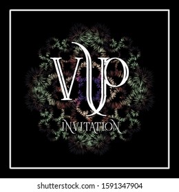 Vip black vector invitation. Luxury premium limited edition design template. Stock illustration with typography, decoration and frame on dark background