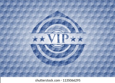 VIP blue badge with geometric pattern.