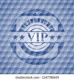 VIP blue badge with geometric pattern.