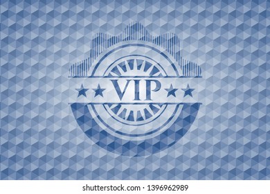 VIP blue emblem with geometric background. Vector Illustration. Detailed.