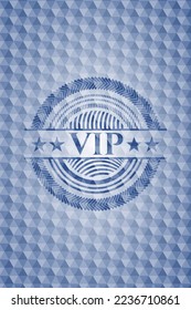 emblema azul VIP con fondo geométrico. Ilustración vectorial. Detallado. 
