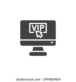 Icono del vector de reserva VIP. signo plano relleno para concepto móvil y diseño web. Pulse VIP en el icono de glifo de la pantalla del pc. Símbolo, ilustración del logotipo. Gráficos vectoriales