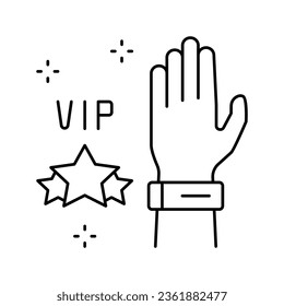 pulsera vip para el vector de icono de línea de visitante de concierto. pulsera de vip para el cartel del visitante del concierto. símbolo de contorno aislado ilustración negra