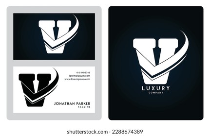 Vip business card template. Premium letter V logo with luxury business card design. Elegant corporate identity.