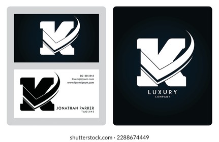 Vip business card template. Premium letter K logo with luxury business card design. Elegant corporate identity.