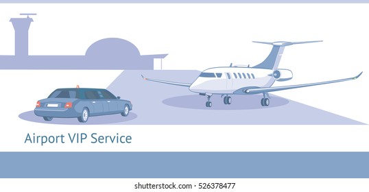 VIP or business class passengers service. Service for high-ranking person in airport.The template for banner, brochures, business cards.Vector illustration.
