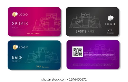 Vip Bussines Card With Race Sport Car Linear Illustration, Set Of Cards In Different Colors