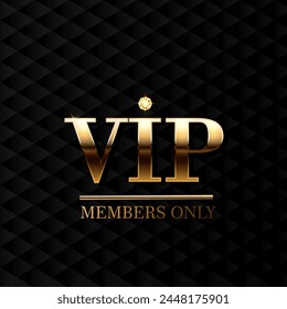 VIP card. Black and gold design. Decorative background with quilted pattern and gold elements .