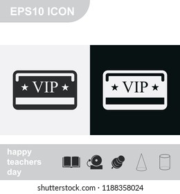VIP card flat black and white vector icon.