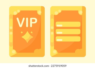 VIP card gold icon set. Party. Vector graphics in a bright cartoon style