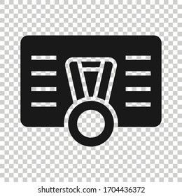 Vip card with medal icon in flat style. Document award trophy vector illustration on white isolated background. Winner badge business concept.