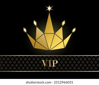 VIP-Karte auf schwarzem Hintergrund mit goldener leuchtender Krone. Vektorgrafik.