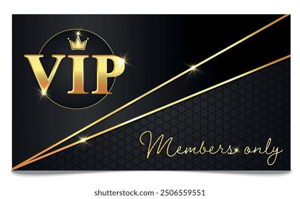 VIP Card, Premium Card with Golden Crown, Memebers Only, Gift Card, Sparkles, Pattern. Business, Casino, Voucher, Vector