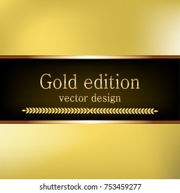 Vip card. Sparkling banner. Composition with golden ribbons. Shiny background for promotion and design.  Elegant style. Vector EPS. Luxiry gold and black background. Invitation or announcement design.