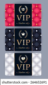 VIP cards with abstract quilted background, laurels and crowns. Different cards categories. Members only design.