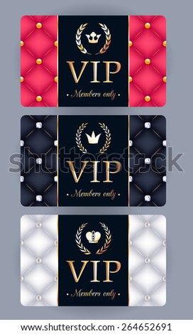 VIP cards with abstract quilted background, laurels and crowns. Different cards categories. Members only design.