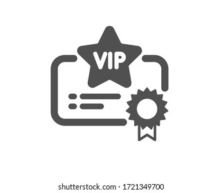 Vip Certificate Icon. Very Important Person Document Sign. Member Club Privilege Symbol. Classic Flat Style. Quality Design Element. Simple Vip Certificate Icon. Vector