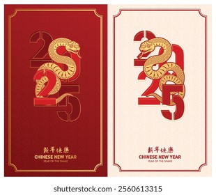  VIP Chinese New Year 2025 Greeting Card Set with Golden Snake Design (Chinese translation : Happy chinese new year 2025, year of snake)