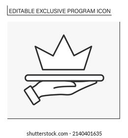  VIP client line icon. Royalty privileges. Crown on tray. Exclusive program concept. Isolated vector illustration. Editable stroke