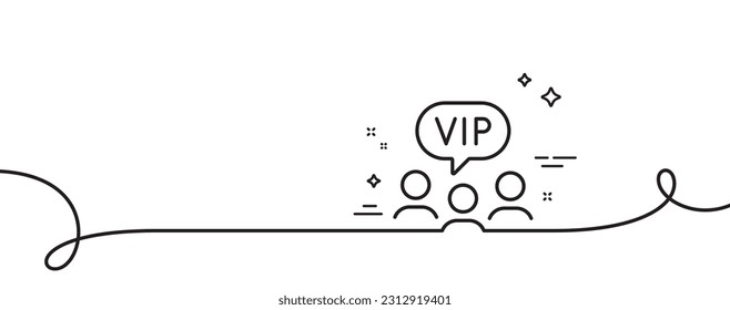 Icono de línea de clientes Vip. Una línea continua con curl. Señal de persona muy importante. Símbolo de privilegio del club de miembros. Cinta de esquema única para clientes Vip. Patrón de curva de bucle. Vector