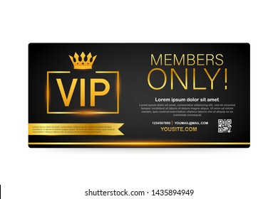 Vip club cards, Members Only Gold ribbon, label. Gold and luxury, membership icon, exclusive and priority. Vector stock illustration.