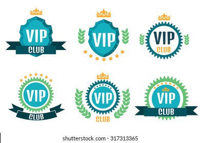 VIP club logos set in flat style