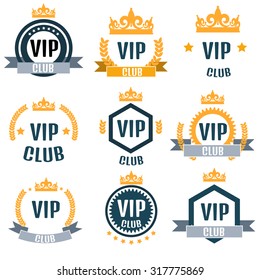 VIP club logos set in flat style
